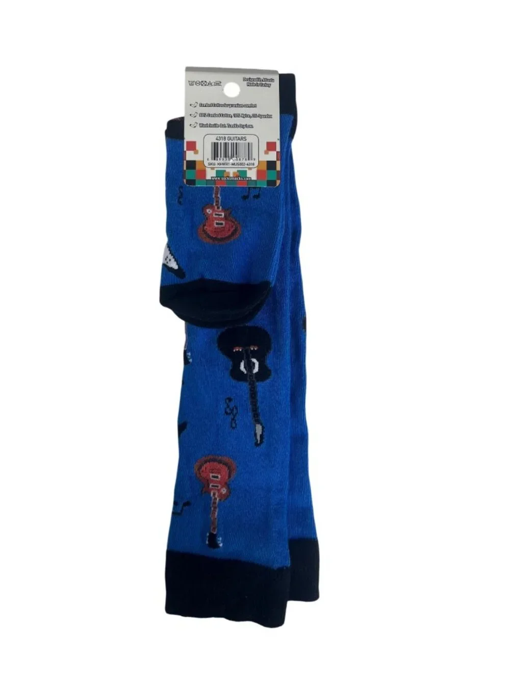Socks N Socks Guitar Pattern Knee High Socks Blue New Combed Cotton Blend